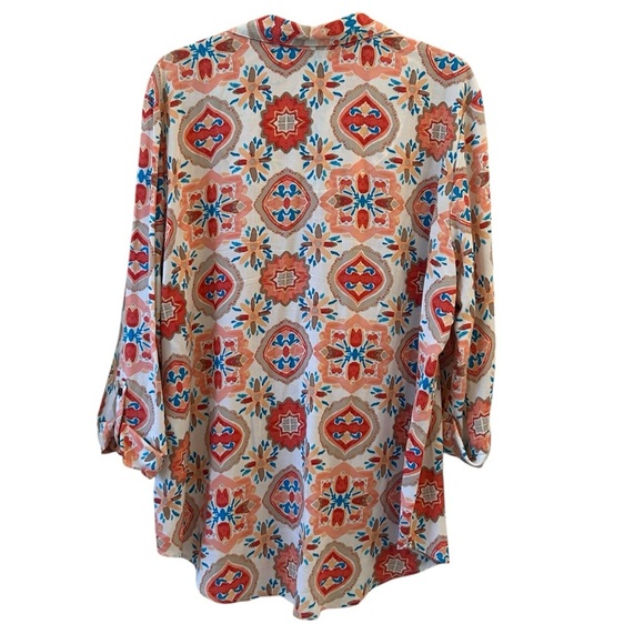 Allison Daley Multicolor Geometric Rayon Casual Button Down 3/4 Sleeve Shirt XL - Picture 2 of 7